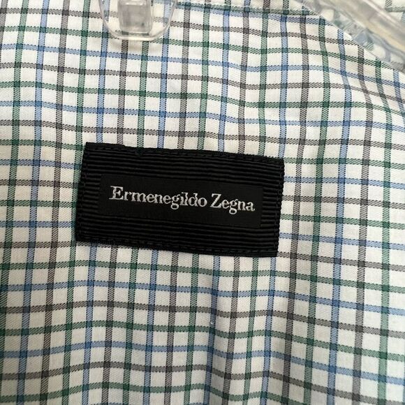 Ermenegildo Zegna White/Blue Multi Long Sleeve Gingham Check Button Front Shirt - Picture 8 of 10